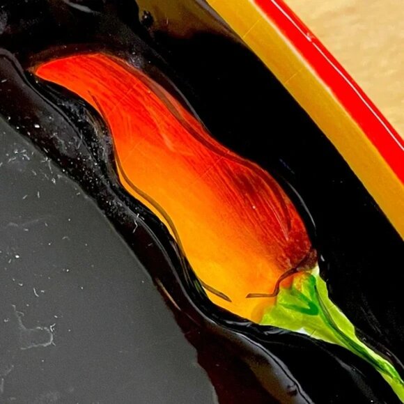 CLAY ART Jalapeño PLATE Hot Pepper Black orange yellow green fiesta 1” d x 8” sq - Picture 5 of 13